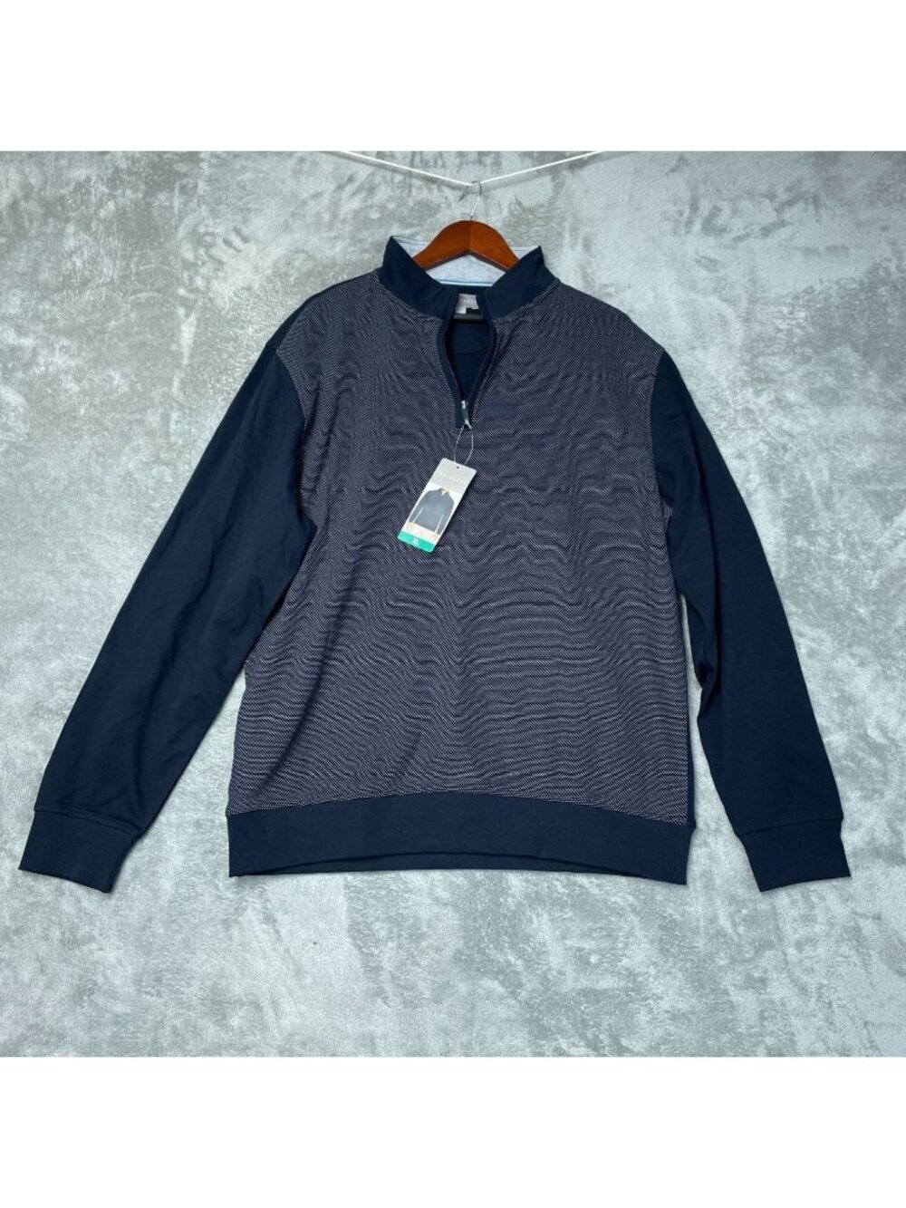 Ted Baker Men's XL Navy Half-Zip Pullover Sweatshirt 90% Cotton F0989